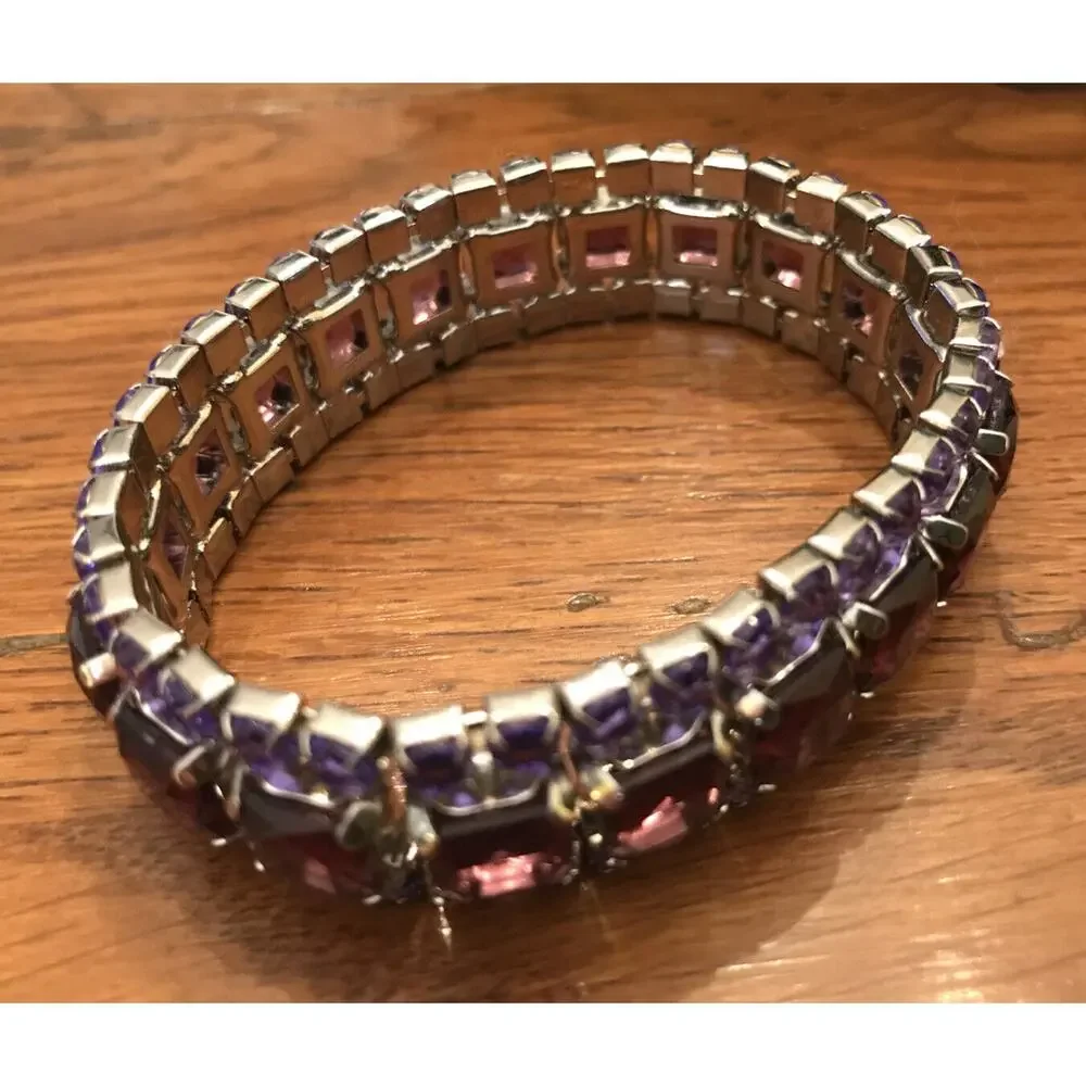 Estate Purple Large & Small Gem 3 Row Stretch Bracelet 3/4